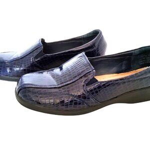 ingaro womens "promising" slide on navy blue animal print leather loafers size 6